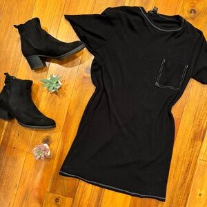 Contrast Stitch Black Dress